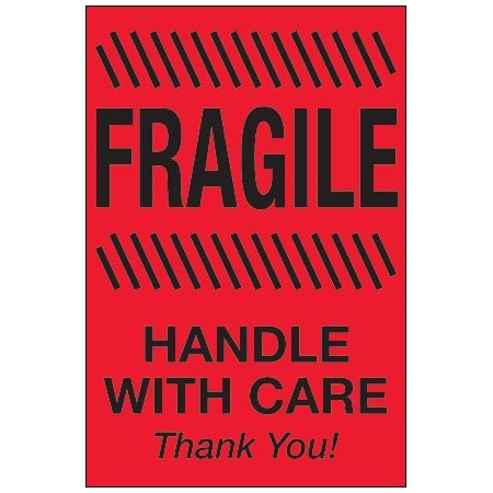 Bsc Preferred 4 x 6'' - ''Fragile - Handle With Care'' Fluorescent Red Labels BUY00025575